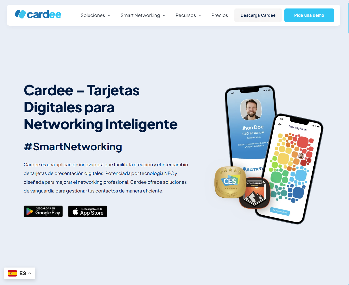 Interfaz de usuario de la aplicación Cardee para crear tarjetas digitales